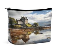 VstaDank Piccola borsa per il trucco scozzese con castello scozzese d'acqua e lago scozzese borsa per cosmetici portatile con cerniera borse da toilette impermeabili da viaggio portamonete rossetto