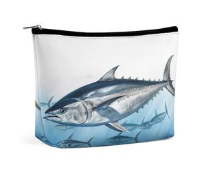 VstaDank Piccola borsa per il trucco tonno rosso Thunnus in pelle PU borsa per trucco portatile da viaggio borse da toilette con cerniera impermeabile sacchetto cosmetico rossetto accessori cosmetici