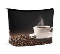 VstaDank Piccola tazza di caffè e chicco di caffè borsa per il trucco in pelle PU Borsa per trucco da viaggio portatile borse da toeletta con cerniera impermeabile sacchetto cosmetico rossetto