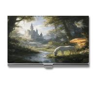 VstaDank Porta biglietti da visita con castello delle fate della foresta, custodia per biglietti da visita in metallo alla moda, protezione professionale per carte di credito, in lega di alluminio