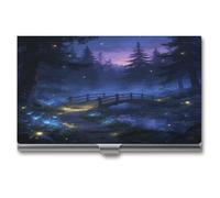 VstaDank Porta biglietti da visita Firefly Bridge e foresta notturna Custodia per biglietti da visita in metallo sottile Porta biglietti da visita professionale portatile Porta biglietti da visita