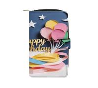 VstaDank Portafoglio a palloncino di buon compleanno per le donne in pelle da viaggio borsa lunga con cerniera tasca portamonete intorno alla frizione porta carte di credito di grande capacità