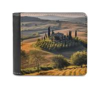 VstaDank Portafoglio da uomo in pelle PU con paesaggi di alberi e paesaggi toscani, portafoglio bifold con scomparti multipli per carte di credito