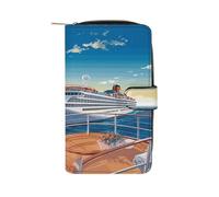VstaDank Portafoglio estivo da crociera in mare per le donne in pelle da viaggio borsa lunga con cerniera tasca portamonete intorno alla frizione grande capacità porta carte di credito
