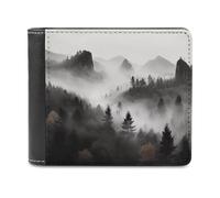VstaDank Portafoglio in pelle con montagne nebbiose della foresta per gli uomini portafoglio bifold elegante sottile tasca frontale portafogli porta carte di credito borsa contanti