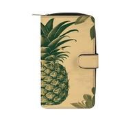 VstaDank Portafoglio vintage con ananas di benvenuto per le donne in pelle da viaggio borsa lunga con cerniera tasca portamonete intorno alla frizione porta carte di credito di grande