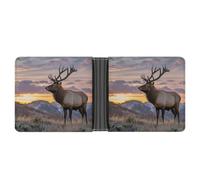 VstaDank Red Deer Bull Elk Sunset Portafoglio Bifold per donne uomini sottile morbido PU portafoglio sottile minimalista tasca frontale porta carte di credito
