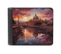 VstaDank Roma Tramonto Portafoglio in Pelle per Uomo Portafoglio Bifold Elegante Sottile Tasca Frontale Portafogli Porta Carte di Credito Borsa Contanti