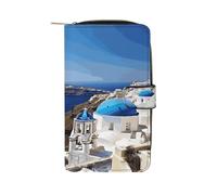 VstaDank Santorini - Portafoglio con vista sul mare delle isole greche, per donne e uomini, grande capacità, con scomparti per carte di credito, grazioso portafoglio con cerniera, sottile, in pelle PU