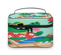 VstaDank Simpatica borsa per il trucco in coccodrillo per le donne Borsa da toeletta portatile da viaggio con manico Borse cosmetiche leggere di grande capacità borse impermeabili per trucco per casa