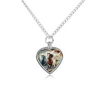 VstaDank Un modello con cavalli come sfondo urna collana per ceneri gioielli personalizzati per cremazione per animali domestici per ceneri ciondolo a forma di cuore collana commemorativa gioielli per
