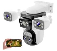 VSTARCAM Telecamera di sorveglianza esterna Wi-Fi con scheda di memoria da 128 GB, telecamera PTZ 2K a 4 lenti, visione a 360°, riconoscimento delle persone KI, tracking, zoom 10X, visione notturna a