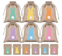VstarOne 12 Pcs Easter Bunny Gift Bag with Drawstring Easter Burlap Dr