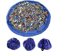 VStoy Tappetino per giochi semplici che si trasforma in sacco di raccolta - ideale per una veloce raccolta di Lego, Duplo e giocattolo vari (Dimensioni - 150cm) (blu)