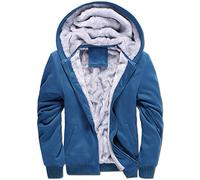 VSUSN Uomo Felpa con Cappuccio Manica Lunga Felpe con Cappuccio Vello Foderato Hoodies con Cerniera Cappotto Giacca Inverno Caldo,Blu,S