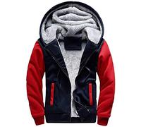 VSUSN Uomo Felpa con Cappuccio Manica Lunga Felpe con Cappuccio Vello Foderato Hoodies con Cerniera Cappotto Giacca Inverno Caldo(Rosso&Blu,2XL)