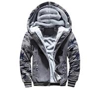 VSUSN Uomo Felpa con Cappuccio Manica Lunga Felpe con Cappuccio Vello Foderato Hoodies con Cerniera Cappotto Giacca Inverno Caldo,Mimetizzazione&Grigio,M