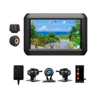 VSYSTO Moto telecamera posteriore,4 pollici schermo WiFi moto auto registratore con TPMS GPS HD 1080P anteriore 720P sinistra/destra fotocamera, modalità di assistenza telefonica,monitor di parcheggio