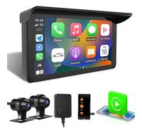 VSYSTO Senza Fili Schermata Carplay per Moto, Portatile Schermo Touch da 5 pollici, con telecamera anteriore e posteriore da 1080P, WiFi Impermeabile Dash Cam per moto con GPS, registrazione loop