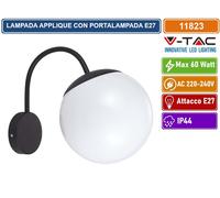 V-TAC VT-1223 Portalampada E27 sfera Opale lampada ricurvo applique da giardino