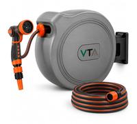 VTA Avvolgitubo Automatico Retrattile da Parete - Tubo Ø 12 mm, Riavvolgimento Automatico, Supporto Orientabile 180°, Pistola Multigetto e Raccordi Inclusi - per Giardino e Lavaggio Auto (25M)