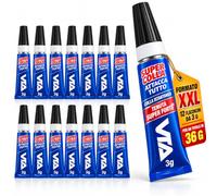 VTA Super Colla Attaccatutto Istantanea - Formato XXL 12 Flaconcini da 3 g, Totale 36 g - Colla Super Forte a Presa Rapida per Legno, Metallo, Plastica, Gomma, Ceramica, Vetro e Pelle - Uso Universale