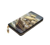 VTCTOASY Age of Discovery - Portafoglio da donna in pelle con cerniera, con stampa nave, grande porta carte, regalo per le vacanze, nero, taglia unica, Nero , Taglia unica