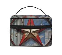 VTCTOASY American Wastern Texas Star Print Trousse per trucco da donna Borsa da toilette portatile di grande capacità Borsa cosmetica da viaggio per viaggi all'aperto, nera, taglia unica, Nero ,