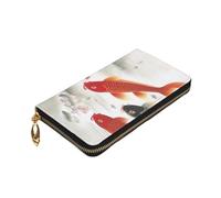 VTCTOASY Auspicious Portafoglio da donna in pelle con stampa carpa rossa, portamonete con cerniera, grande porta carte di credito, regalo per le vacanze, nero, taglia unica, Nero , Taglia unica