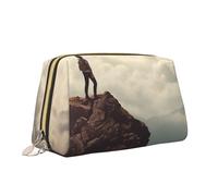 VTCTOASY Beauty case con stampa Woman on a Top Mountain, borsa da toilette versatile e portatile, grande capacità, da donna, bianca, taglia unica, bianco, Taglia unica