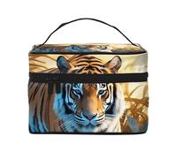 VTCTOASY Beauty case da donna con stampa di tigre africana, borsa da toilette portatile, grande capacità, borsa cosmetica da viaggio per viaggi all'aperto, nera, taglia unica, Nero , Taglia unica