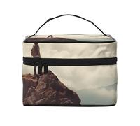 VTCTOASY Beauty case da donna con stampa Woman on a Top Mountain, borsa da toilette portatile di grande capacità, borsa cosmetica da viaggio per viaggi all'aperto, nera, taglia unica, Nero , Taglia
