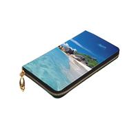 VTCTOASY Bellissimo portafoglio da donna in pelle con stampa di spiagge con cerniera, portamonete grande portafoglio per carte di credito, regalo per le vacanze, nero, taglia unica, Nero , Taglia
