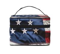 VTCTOASY Borsa per il trucco con stampa bandiera americana da donna, borsa da toeletta portatile di grande capacità, borsa cosmetica da viaggio per viaggi all'aperto, nera, taglia unica, Nero , Taglia