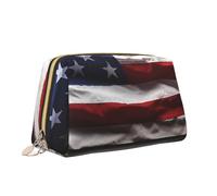 VTCTOASY Borsa per il trucco con stampa di bandiera americana da pavimento in legno Borsa da toilette versatile portatile Borsa cosmetica di grande capacità per le donne, bianca, taglia unica, bianco,