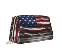 VTCTOASY Borsa per il trucco con stampa di bandiera americana da pavimento in legno Borsa da toilette versatile portatile Borsa cosmetica di grande capacità per le donne, bianca, taglia unica, bianco,