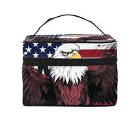 VTCTOASY Borsa per il trucco da donna con bandiera nazionale americana con stampa aquila borsa da toilette portatile di grande capacità borsa cosmetica da viaggio per viaggi all'aperto, nera, taglia
