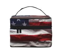 VTCTOASY Borsa per il trucco da donna con stampa di bandiera americana da pavimento in legno, borsa da toilette portatile di grande capacità, borsa cosmetica da viaggio per viaggi all'aperto, nera,