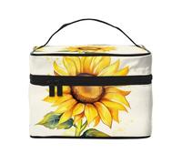 VTCTOASY Borsa per il trucco da donna con stampa di girasole ad acquerello, borsa da toilette portatile, grande capacità, borsa cosmetica da viaggio per viaggi all'aperto, nera, taglia unica, Nero ,