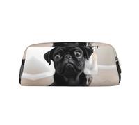 VTCTOASY Carino Nero Pug Dog Stampa Matita Caso Grande Capacità Penna Astuccio Portatile Astuccio Per Uomini Donne, Oro, Taglia unica