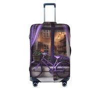 VTCTOASY Copertura elastica per bagagli da viaggio con stampa di bici viola dalla finestra, alla moda, adatta per bagagli da 45,7 a 81,7 cm, Nero , S
