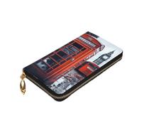 VTCTOASY England UK - Portafoglio da donna in pelle con stampa telefonica retrò Londra, portamonete con cerniera, grande porta carte, regalo per le vacanze, nero, taglia unica, Nero , Taglia unica