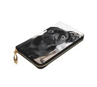 VTCTOASY Portafoglio da donna in pelle con stampa carlino nero carino portamonete con cerniera grande porta carte di credito portafoglio per regalo di festa, nero, taglia unica, Nero , Taglia unica