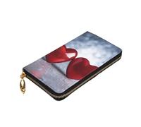 VTCTOASY Portafoglio da donna in pelle con stampa di due cuori rossi, portamonete con cerniera, grande custodia per carte di credito, regalo per le vacanze, nero, taglia unica, Nero , Taglia unica