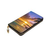 VTCTOASY Portafoglio da donna in pelle con stampa tropicale con palma hawaiana, portamonete con cerniera, grande porta carte di credito, regalo per le vacanze, nero, taglia unica, Nero , Taglia unica