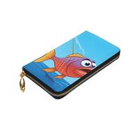 VTCTOASY Talking Fish - Portafoglio da donna in pelle con cerniera, portamonete, grande, per carte di credito, regalo per le vacanze, nero, taglia unica, Nero , Taglia unica
