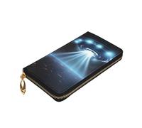VTCTOASY UFO - Portafoglio da donna con stampa astronave, in pelle, con cerniera, portamonete, grande porta carte di credito, regalo per le vacanze, nero, taglia unica, Nero , Taglia unica