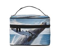 VTCTOASY Whale above sea water Print Makeup Bag per le donne Borsa da toilette portatile di grande capacità borsa cosmetica da viaggio per viaggi all'aperto, nero, taglia unica, Nero , Taglia unica