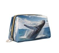 VTCTOASY Whale above sea water Print Makeup Bag Portable Versatile Toiletry Bag Large Capacity Cosmetic Bag For Women White, One Size, bianco, Taglia unica