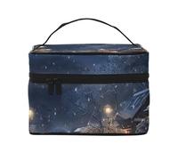 VTCTOASY X-mas - Trousse per trucchi con stampa nevicata, da donna, portatile, di grande capacità, da viaggio, per viaggi all'aperto, colore nero, taglia unica, Nero , Taglia unica